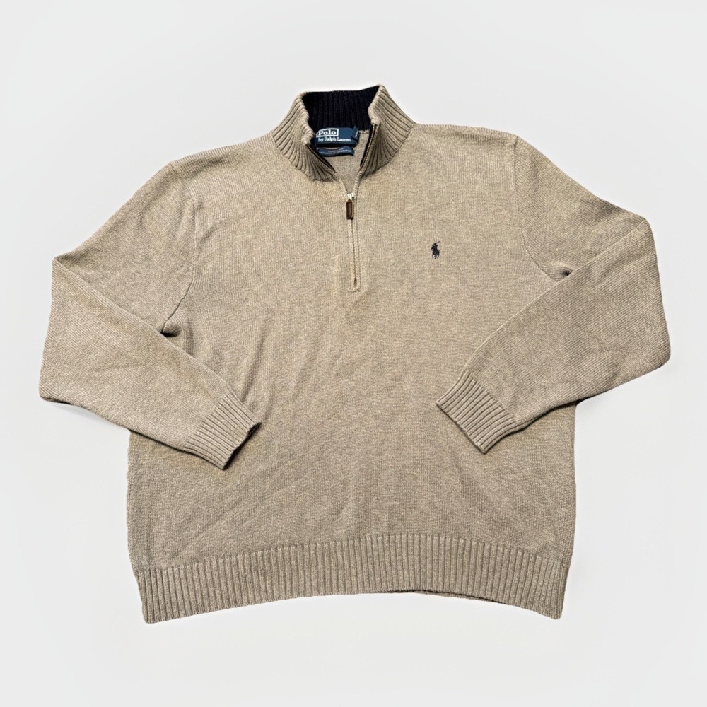 Polo by Ralph Lauren Men's Pullover Quarter Zip Cotton Knit‎ Gray XXL